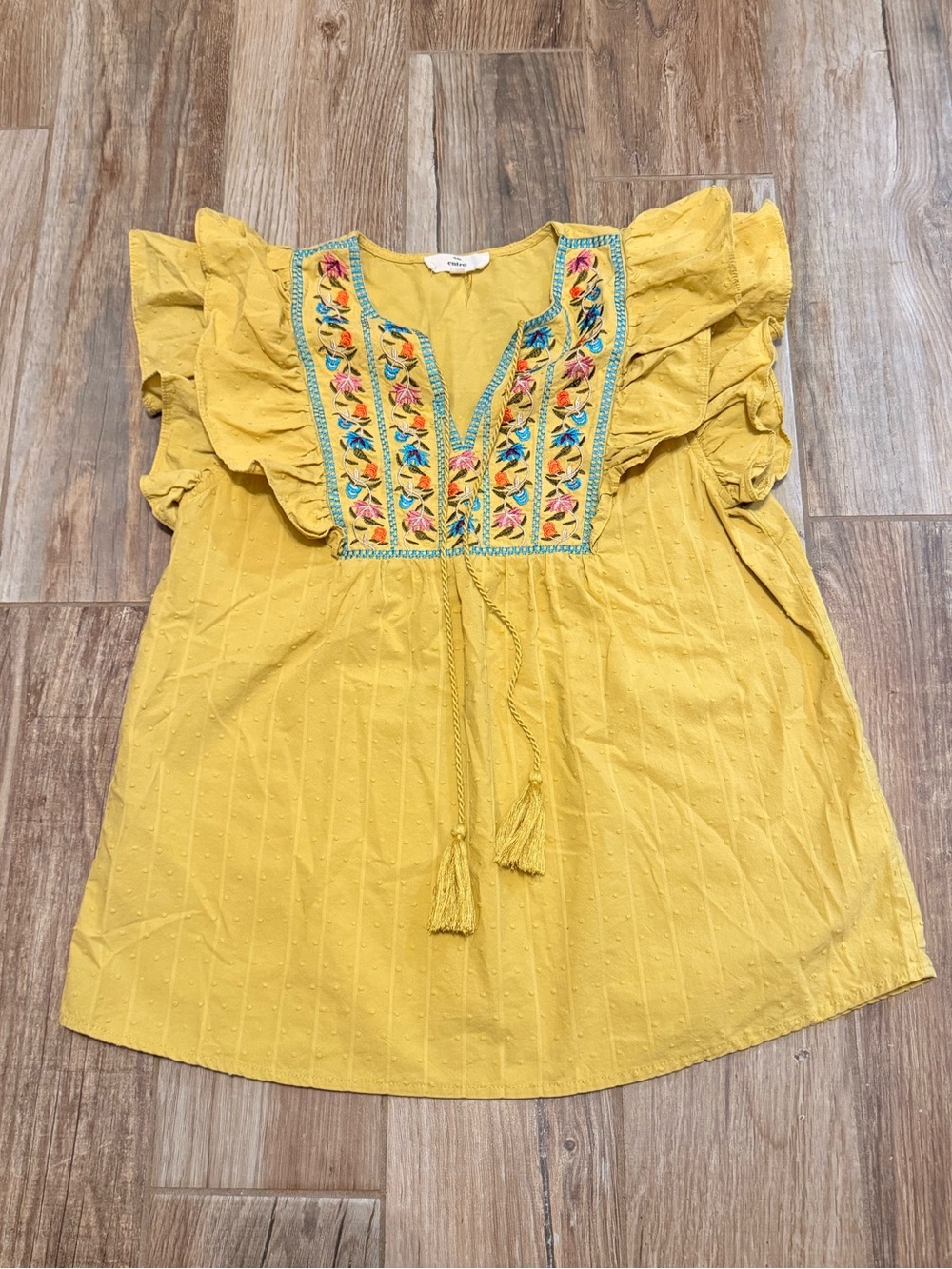 Entro Floral Embroidered Tie Blouse